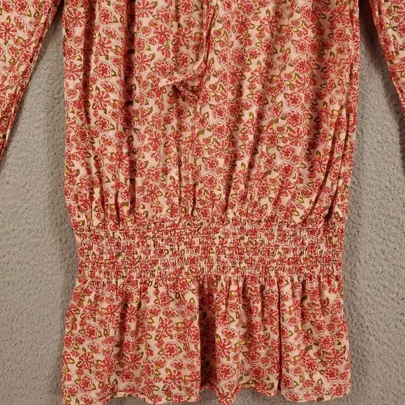 Sundance Tunic Womens Small Pink Floral Elastic Waist Delicate Blouse Tie Neck - Picture 6 of 15